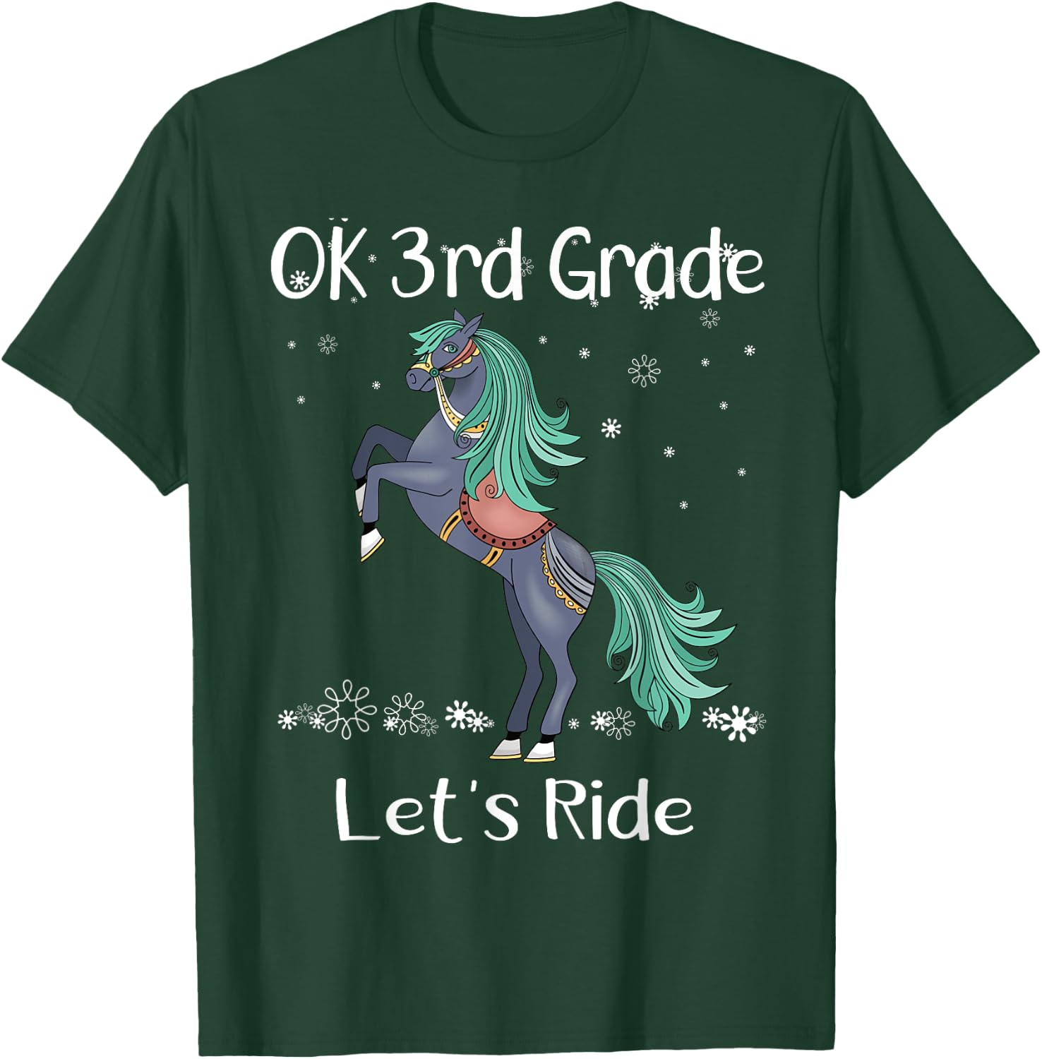 OK 3rd Third Grade Lets Ride Horse Back To School Girls T-Shirt - T-Shirt | Forest