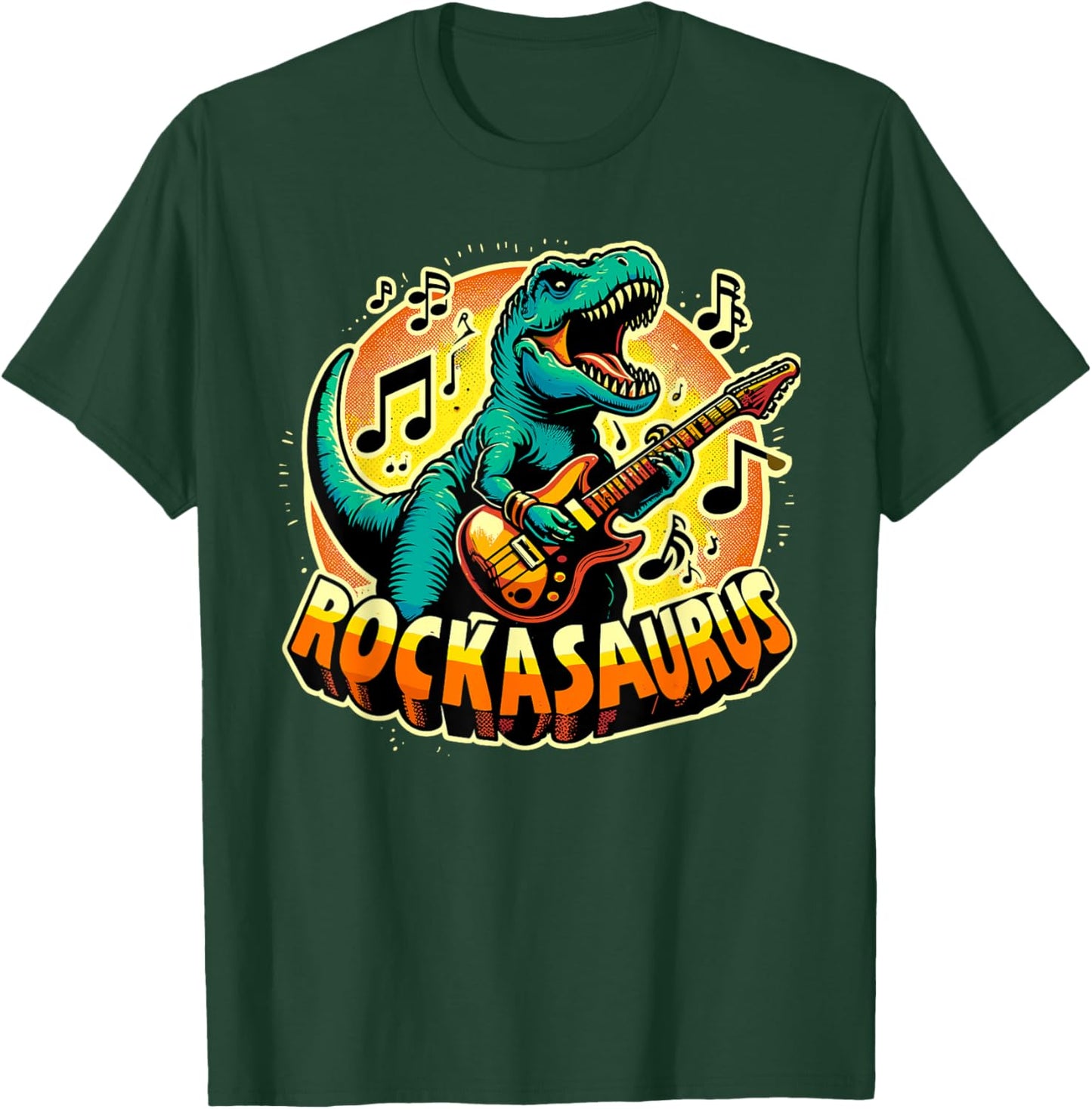 Rockasaurus Dinosaur Playing Guitar | Guitarist T-Rex T-Shirt - T-Shirt | Forest