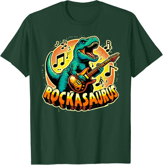 Rockasaurus Dinosaur Playing Guitar | Guitarist T-Rex T-Shirt - T-Shirt | Forest
