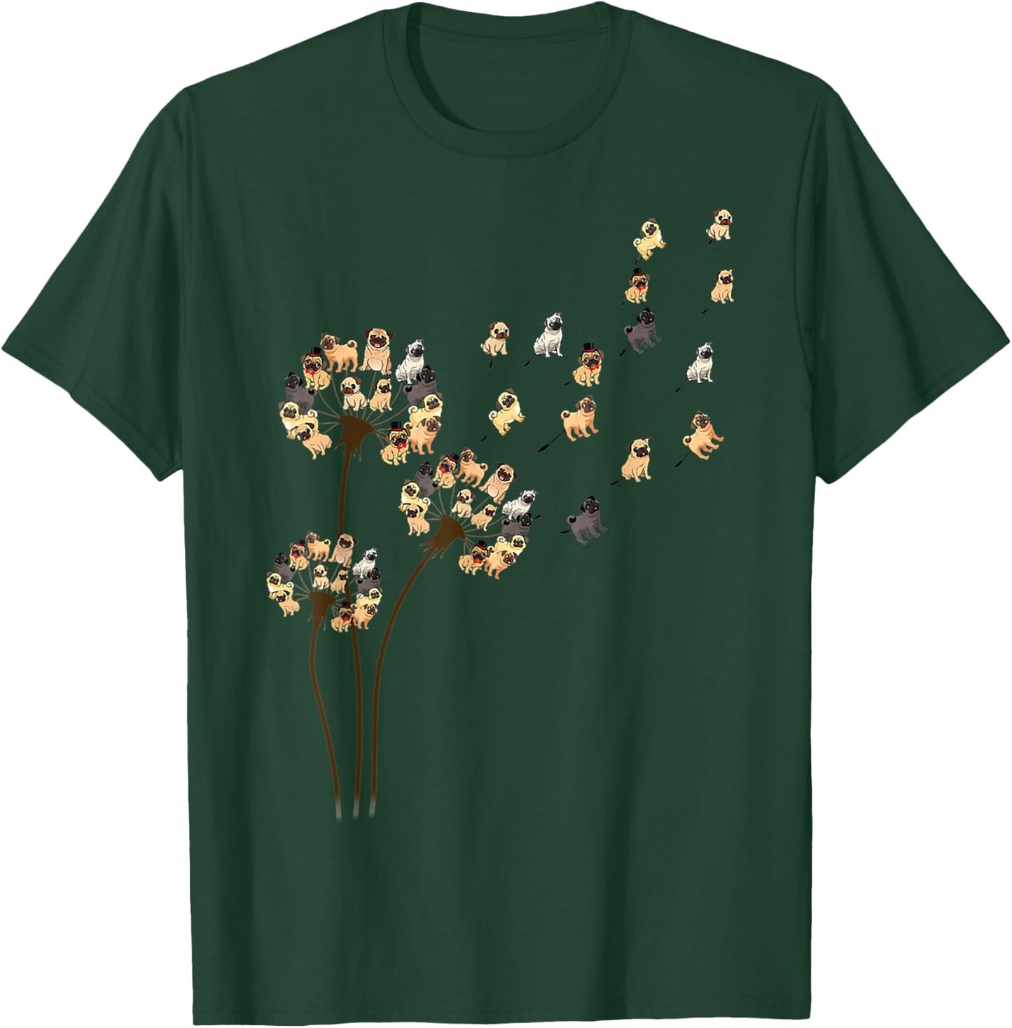 Flower Pug Dog Dandelion Funny Animals Lover T-Shirt - T-Shirt | Forest