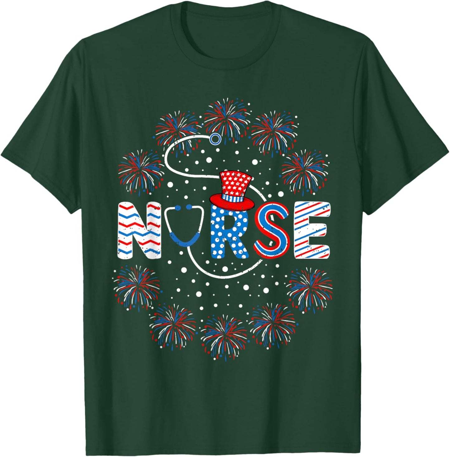 4th of July Nurse American Flag Fourth Of July Nurse T-Shirt - T-Shirt | Forest