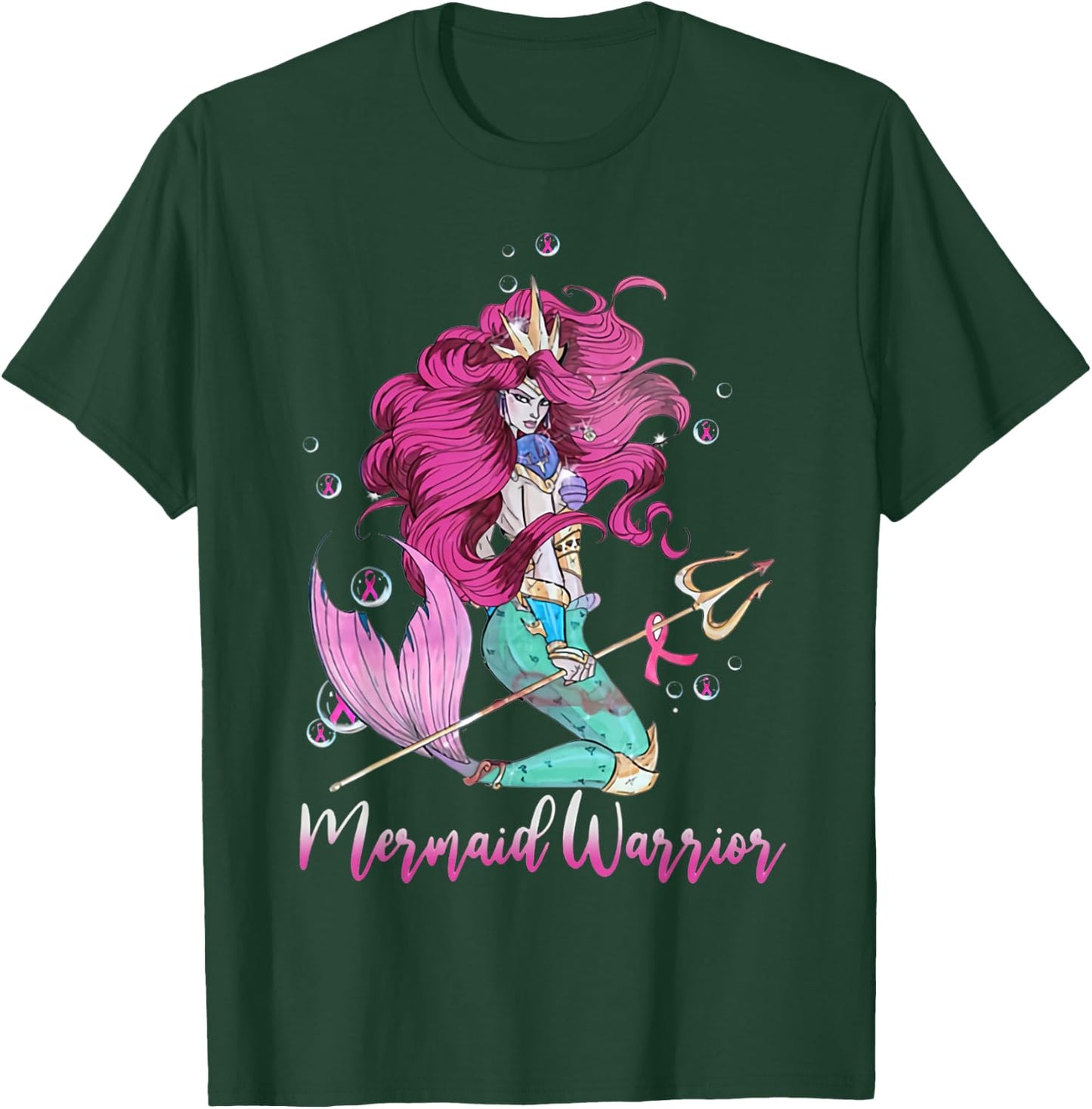 Breast Cancer Mermaid Warrior Mermaid Warrior Breast Cancer T-Shirt - T-Shirt | Forest