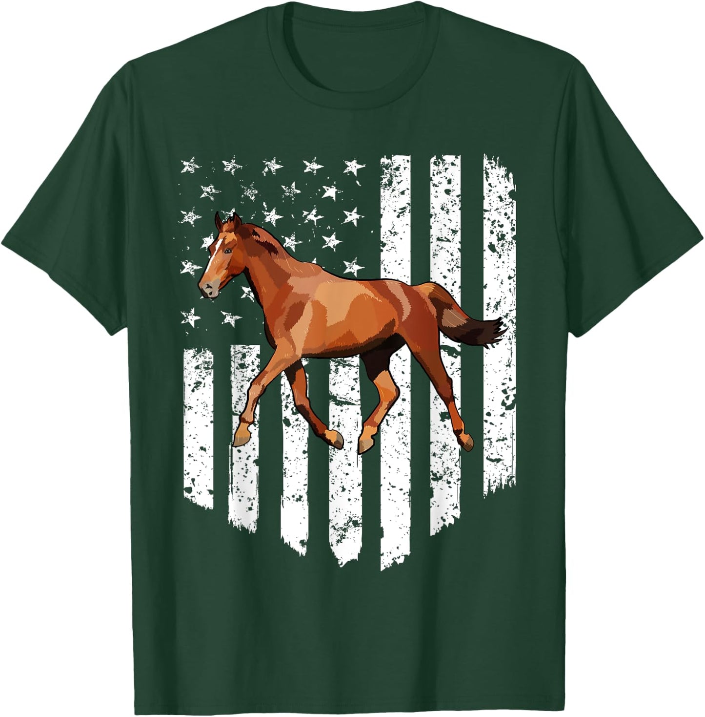 White American Flag Brown Horse 4th Of July Farm Animal Kids Men T-Shirt - T-Shirt | Forest
