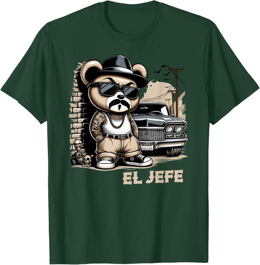 EL JEFE Hip Hop Teddy Bear Lowrider Shirt Chicano Cholo T-Shirt - T-Shirt | Forest