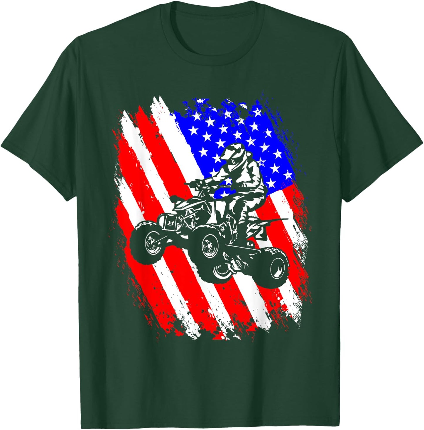 Quad Biker America USA Flag Gift Four Wheeler ATV Quad Bike T-Shirt - T-Shirt | Forest