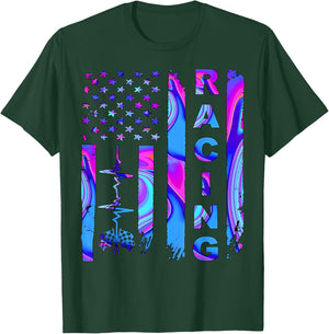 Tie Dye Heartbeat Checkered Flag Racing Patriotic Race Life Men T-Shirt - T-Shirt | Forest