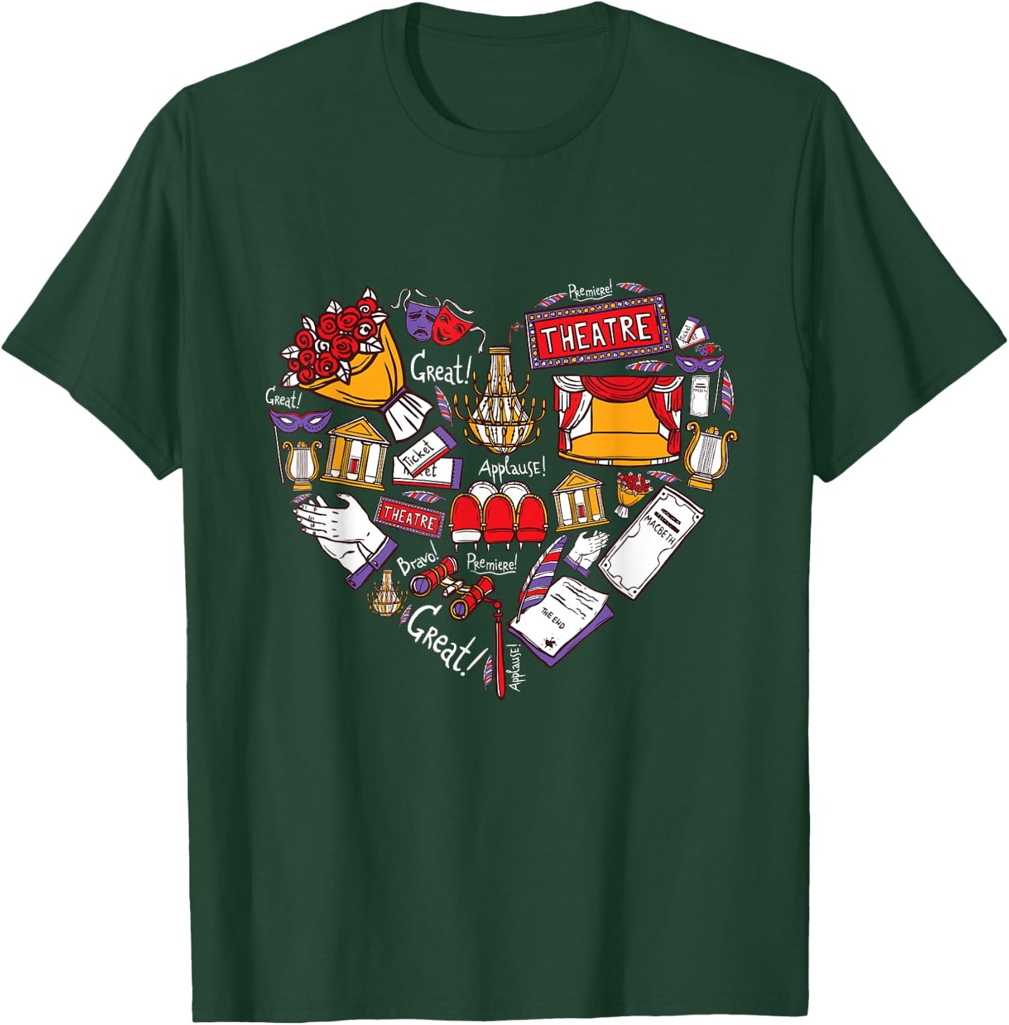 Theatre heart love actor actress gift women kids T-Shirt - T-Shirt | Forest
