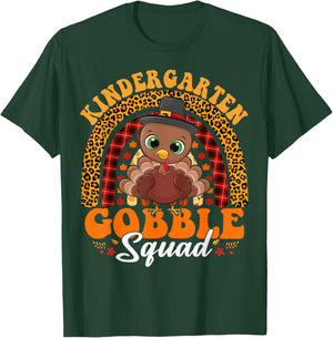 Kindergarten Gobble Squad Funny Turkey Thanksgiving Rainbow T-Shirt - T-Shirt | Forest