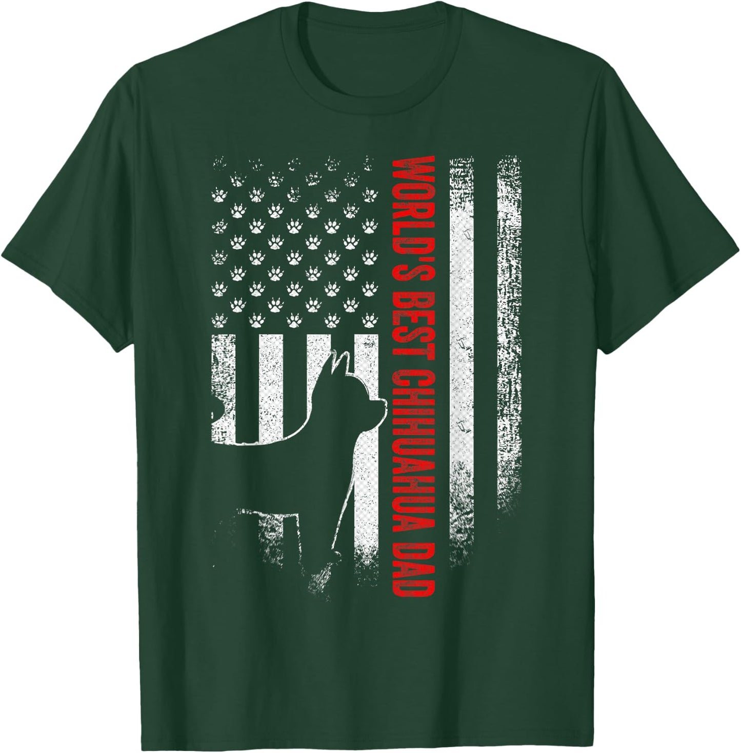 Vintage American Flag World's Best Chihuahua Dad Silhouette T-Shirt - T-Shirt | Forest