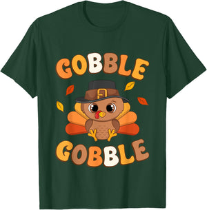 Gobble Turkey Day Happy Thanksgiving Women Toddler Girl Boy T-Shirt - T-Shirt | Forest