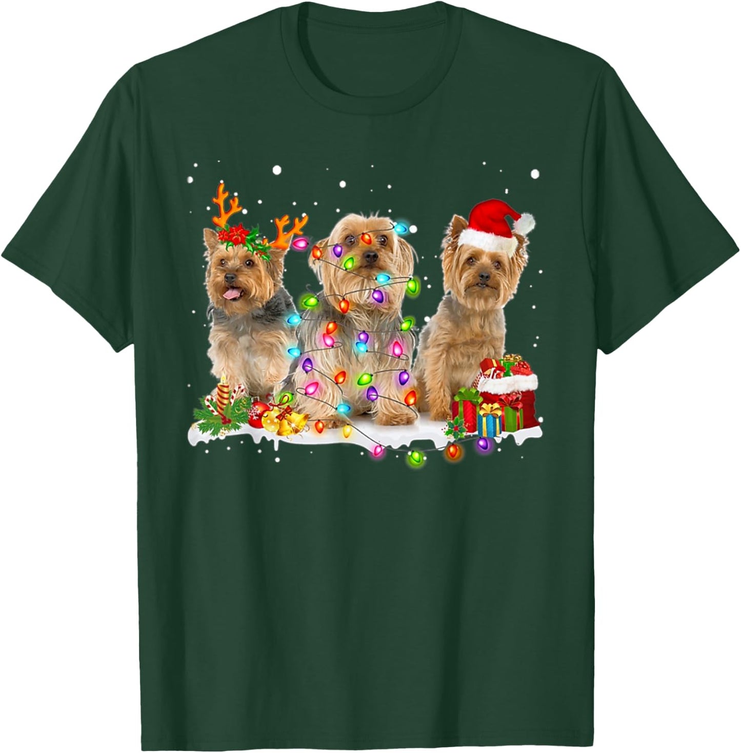 Three Silky Terrier Xmas Silky Terrier-Snow-Christmas Lover T-Shirt - T-Shirt | Forest