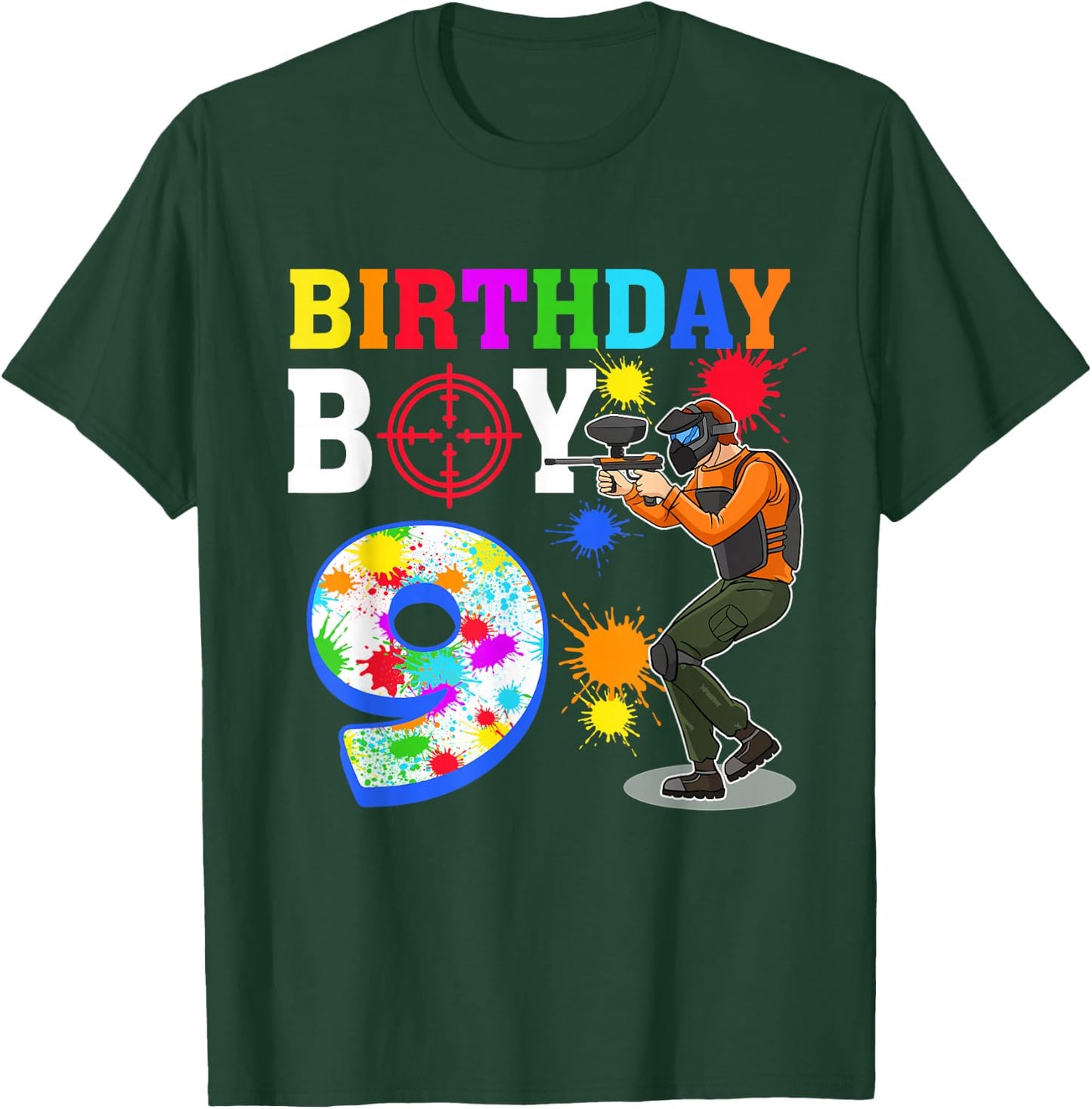 9 Year Old Paintball Boy 9th Birthday Party T-Shirt - T-Shirt | Forest
