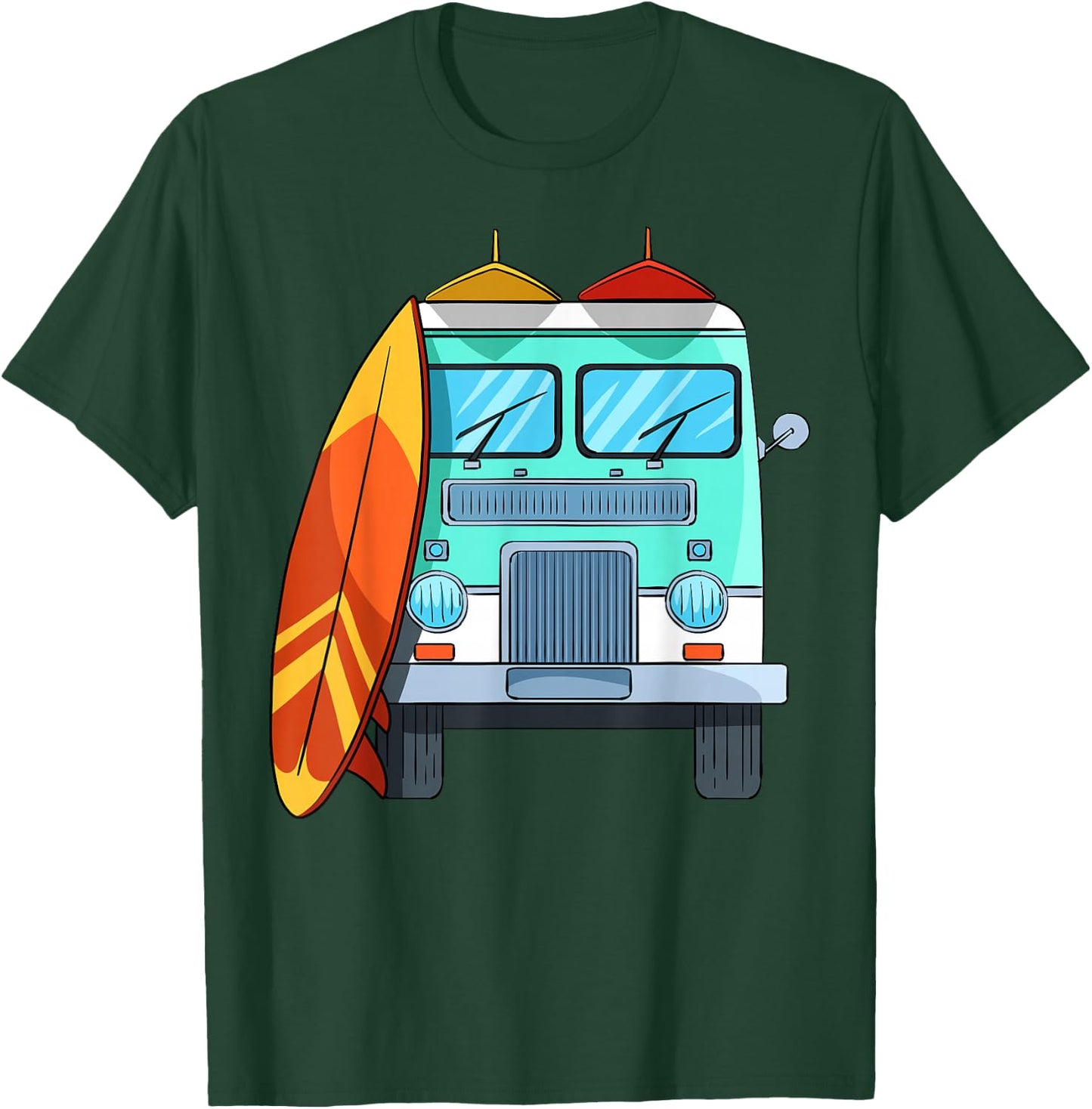 Surf Van Surfboard Palm Trees Surfing Surfer Waves Summer Men Women Girls Kids T-Shirt - T-Shirt | Forest