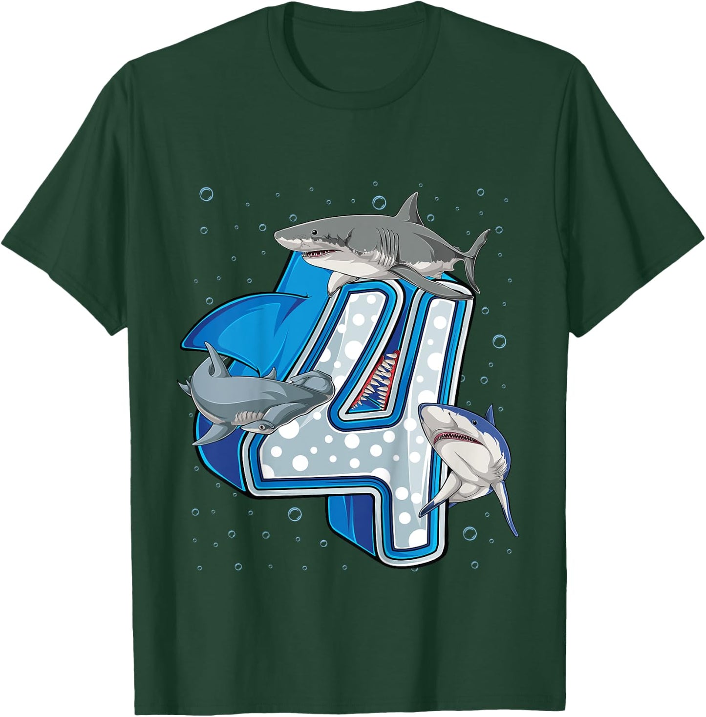 4th Birthday Boys Shark 4 years Old Ocean Shark B-day T-Shirt - T-Shirt | Forest