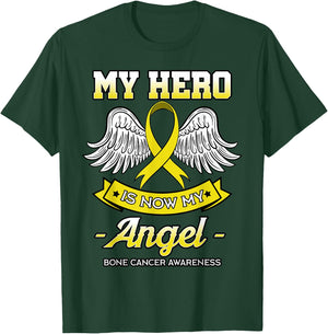 My Hero Is Now My Angel Bone Cancer Awareness Osteosarcoma T-Shirt - T-Shirt | Forest