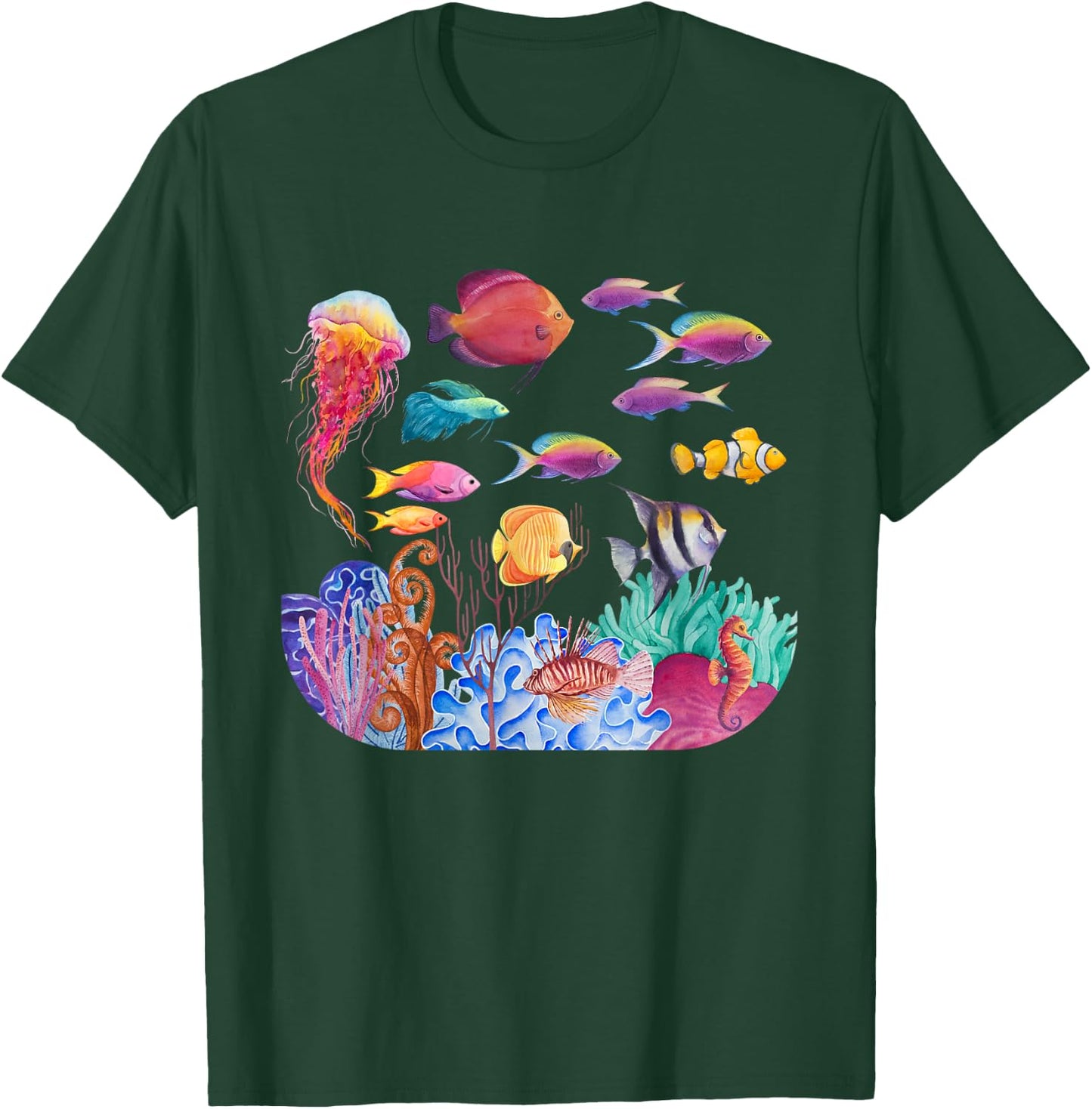 Ocean Scene - Watercolor Sea Life T-Shirt - T-Shirt | Forest