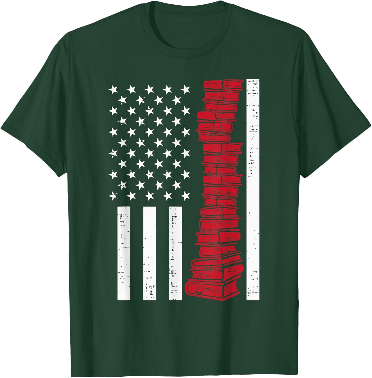 America Flag Read Book Reading Librarian Men Women Kids T-Shirt - T-Shirt | Forest