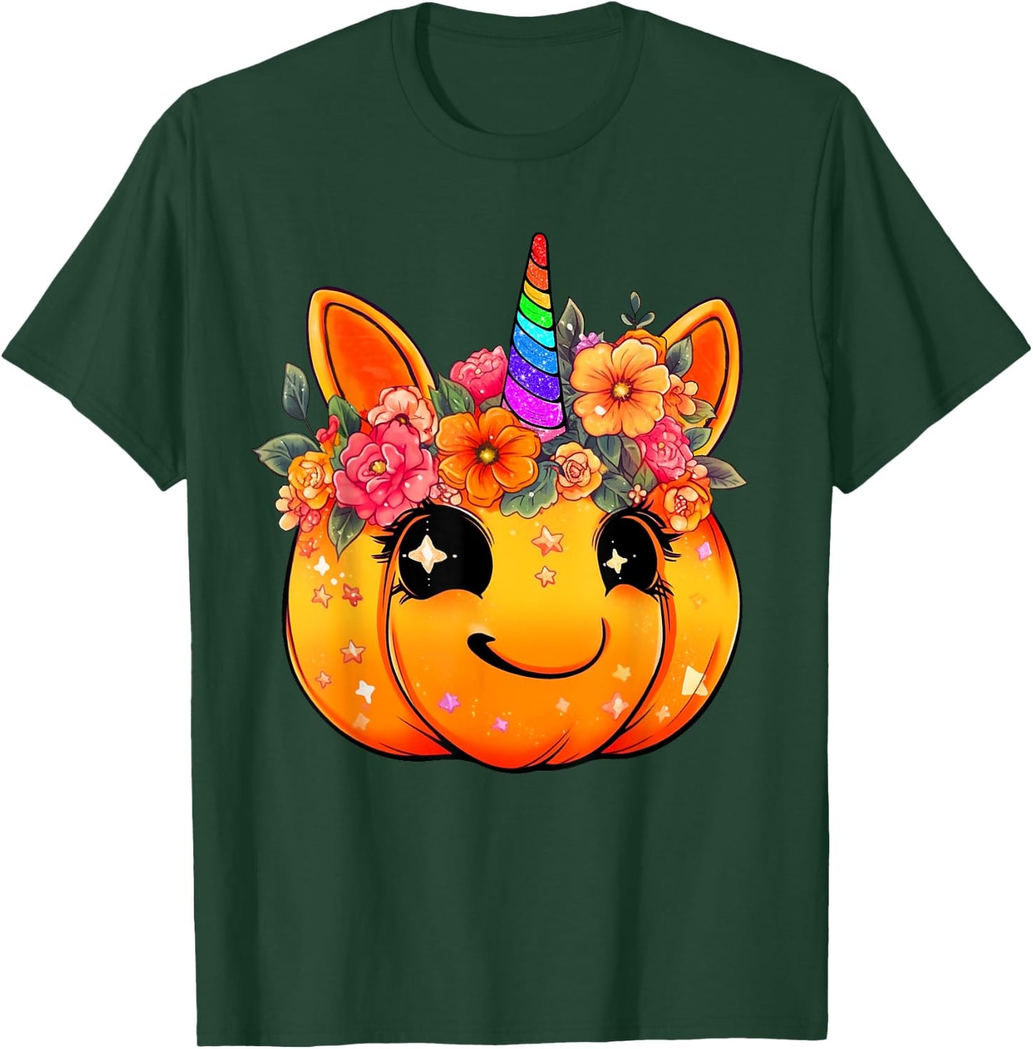 Cute Unicorn Pumpkin Halloween Thanksgiving Fall Autumn Girl T-Shirt - T-Shirt | Forest
