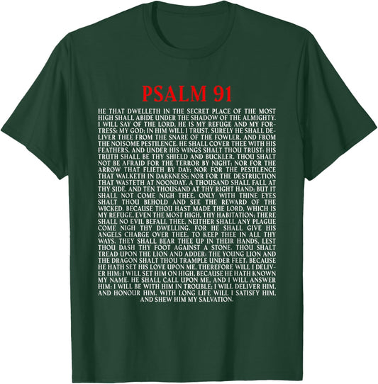 Psalms 91 Full KJV Bible Verse Protection & Safety Blessing T-Shirt - T-Shirt | Forest