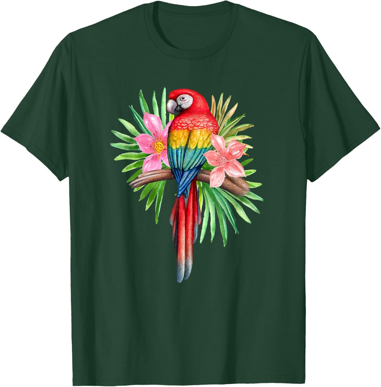Parrot In Tropical Flowers Summer Beach Tiki Party Luau T-Shirt - T-Shirt | Forest