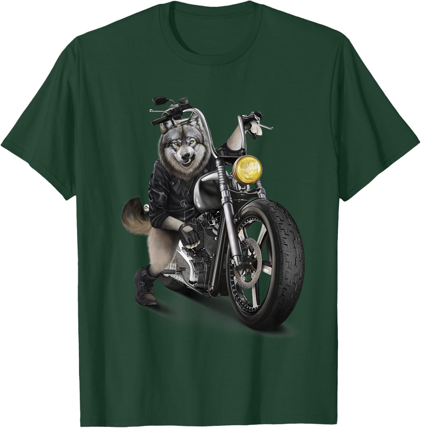Grey Wolf Riding Chopper Motorcycle T-Shirt - T-Shirt | Forest