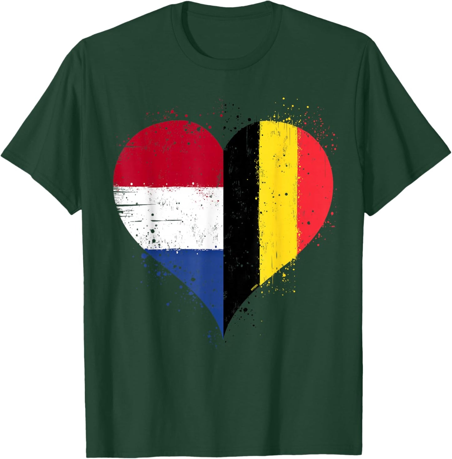 Cool Belgium Netherlands Flag Heart for Belgian Dutch Pride T-Shirt - T-Shirt | Forest