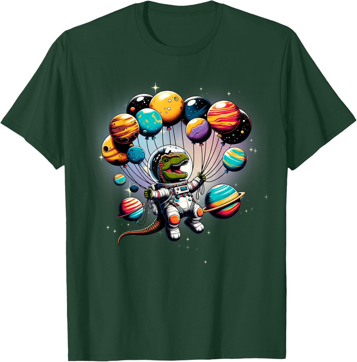 Astronaut Dinosaur With Balloons In Space Women Kids T-Shirt - T-Shirt | Forest