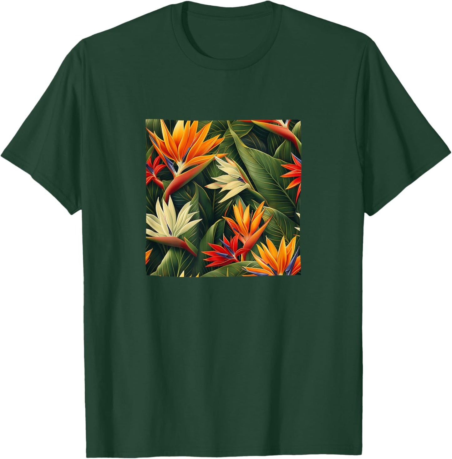 Bird Of Paradiese Flower Pattern Graphic T-Shirt - T-Shirt | Forest