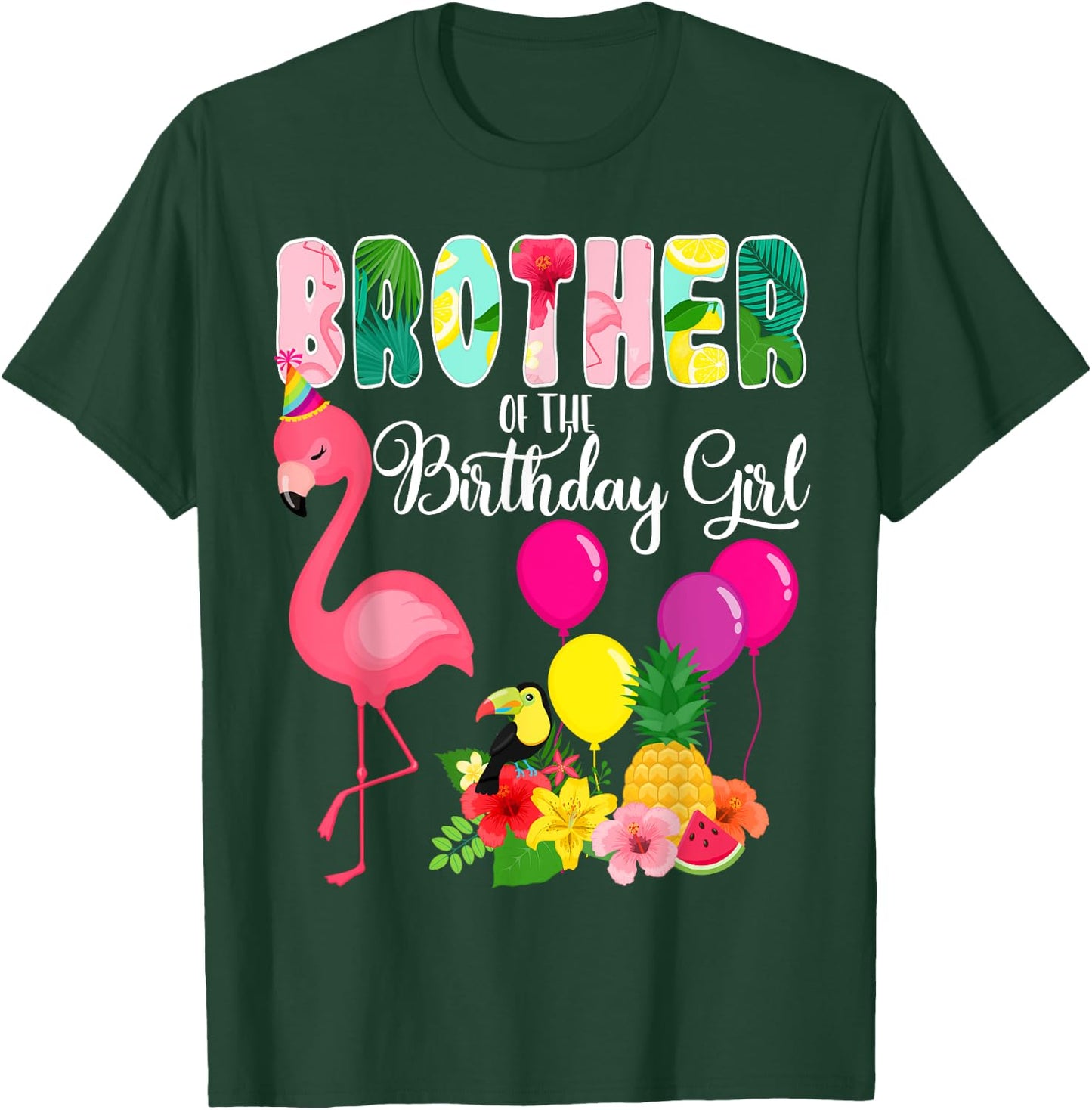 Flamingo Birthday Brother Of The Birthday Girl Flamingo Bday T-Shirt - T-Shirt | Forest