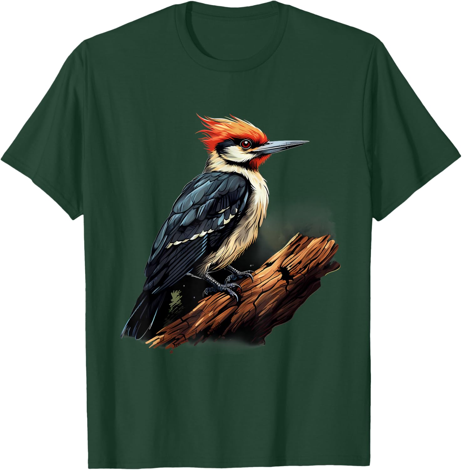 Woodpecker Artwork Nature Wildlife Animal Art Portrait T-Shirt - T-Shirt | Forest