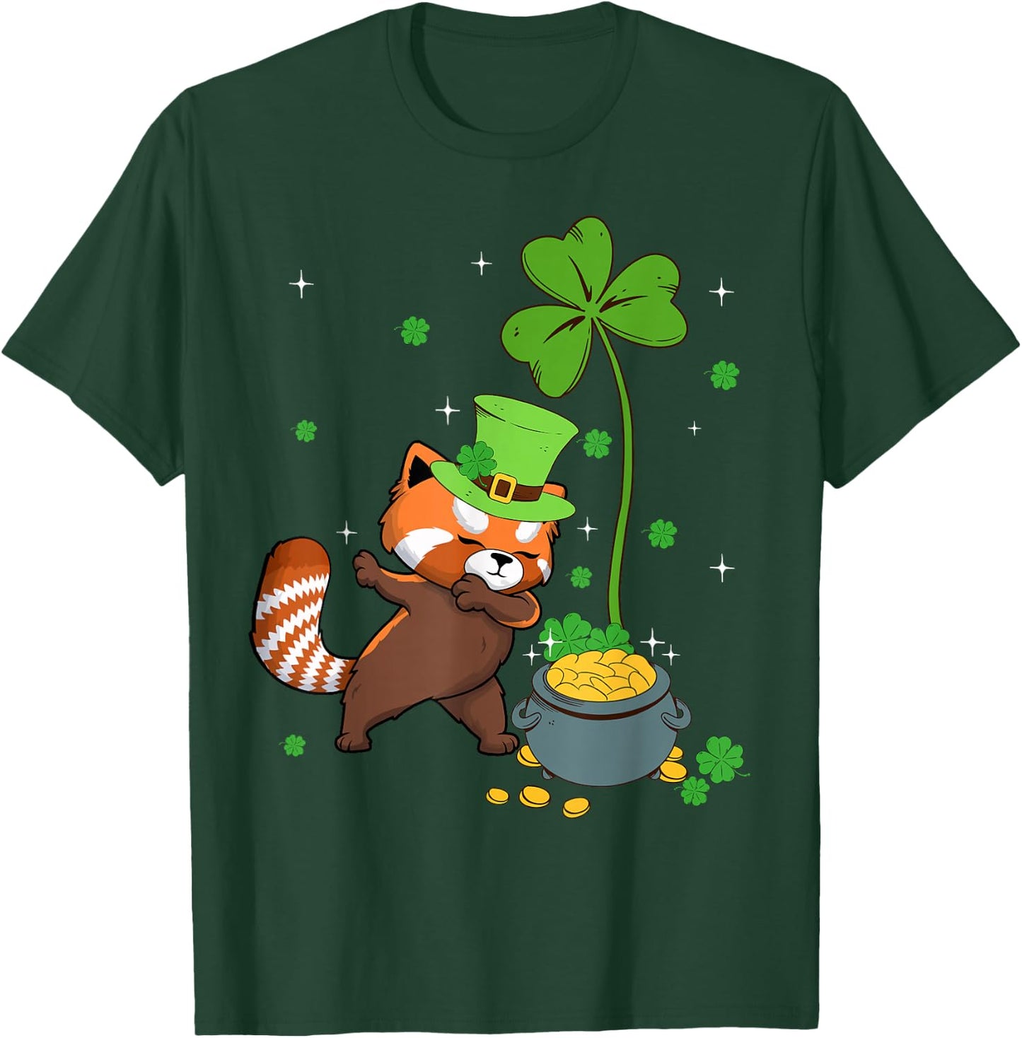 Shamrock Leprechaun Red Panda St Patrick's Day T-Shirt - T-Shirt | Forest