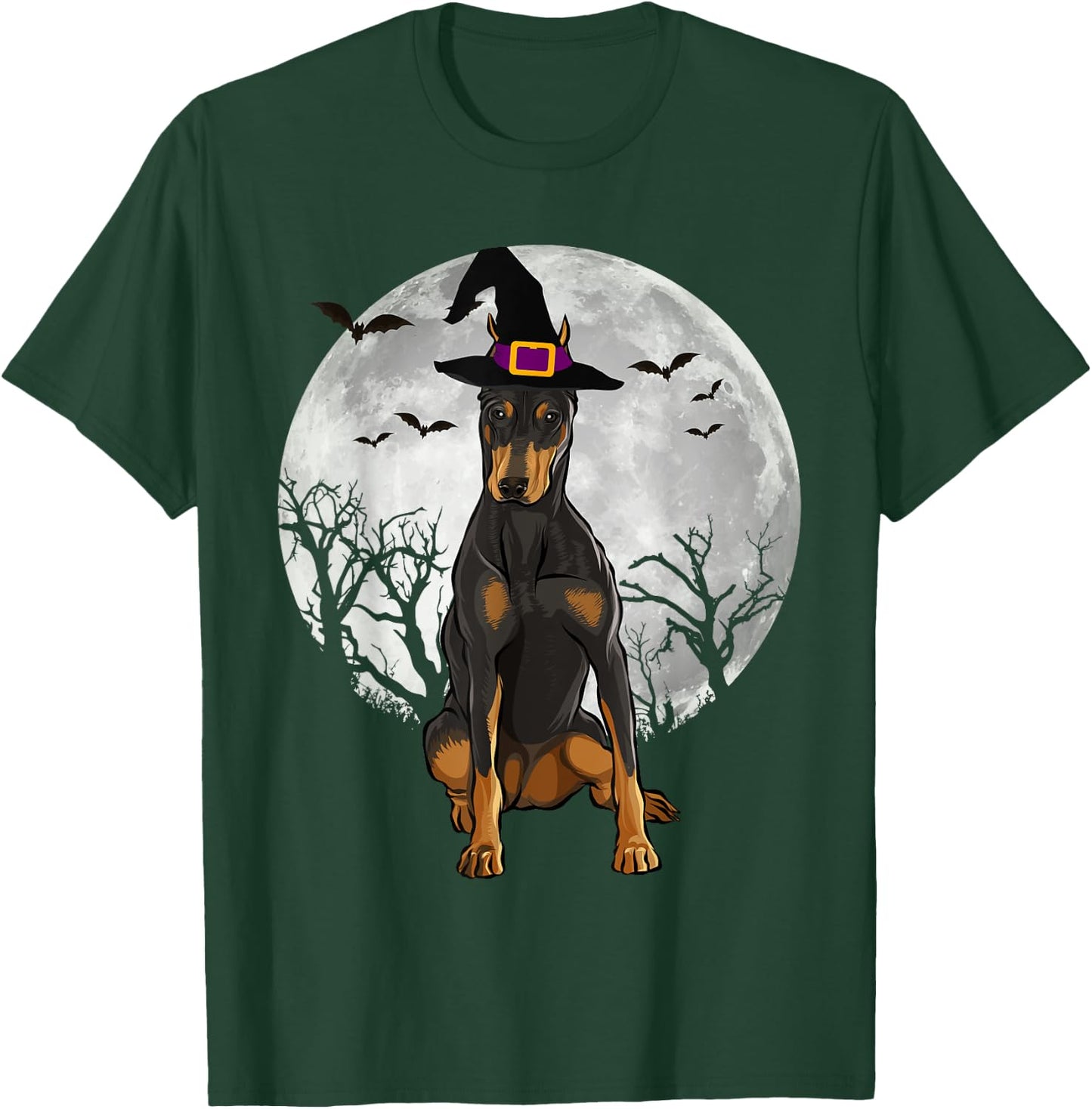 Scary Doberman Pinscher Dog Witch Hat Halloween T-Shirt - T-Shirt | Forest