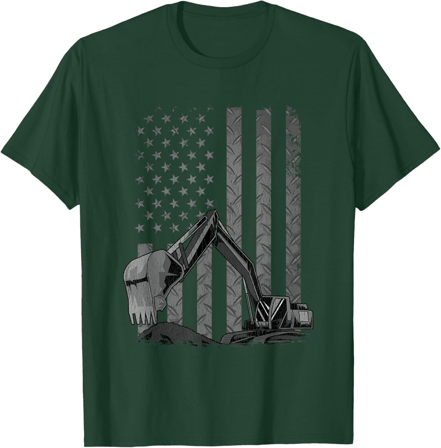 Patriotic Construction Worker Excavator Operator Digger Cool T-Shirt - T-Shirt | Forest