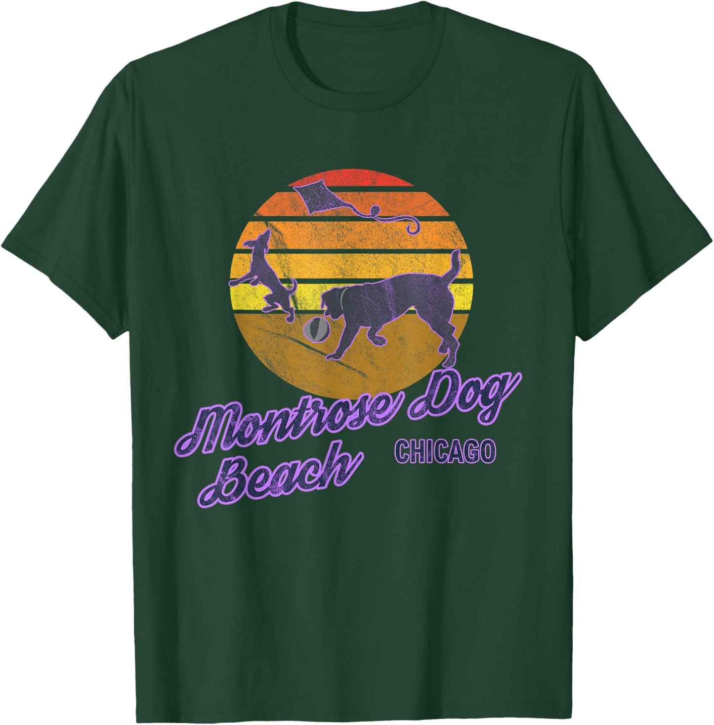 Montrose Dog Beach Chicago Illinois USA Dog Walkers T-Shirt - T-Shirt | Forest
