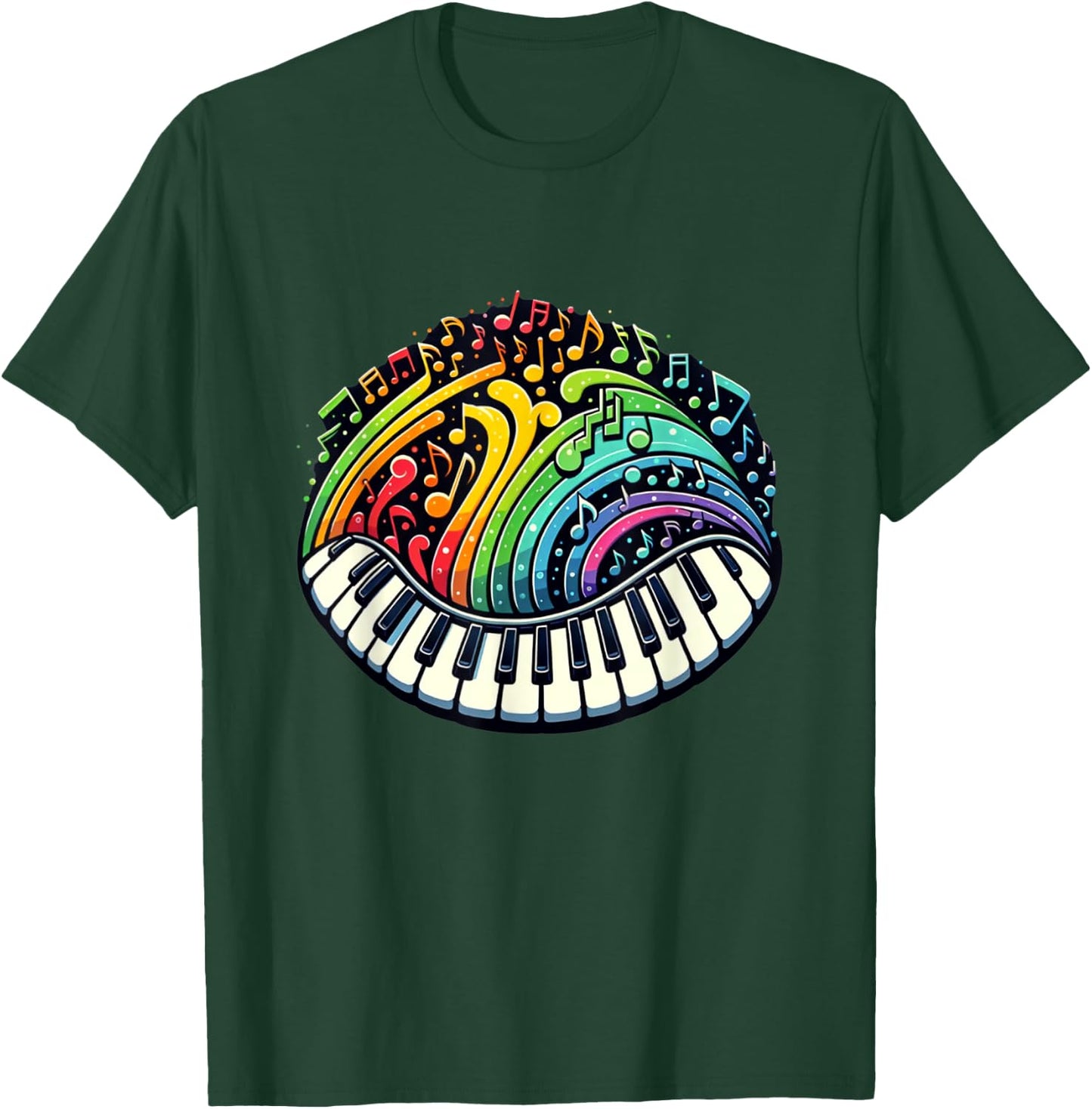 Cool Piano Colorful Keyboard Music Notes Musician Pianist T-Shirt - T-Shirt | Forest