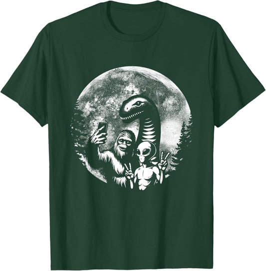 Funny Bigfoot Sasquatch Alien Loch Ness Full Moon Selfie T-Shirt - T-Shirt | Forest