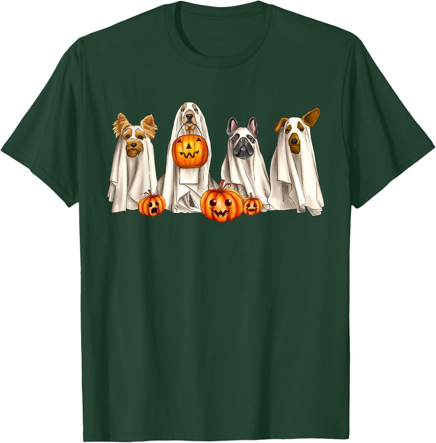 Ghost Dogs Spooky Season Dog Dressed As Ghost Halloween T-Shirt - T-Shirt | Forest