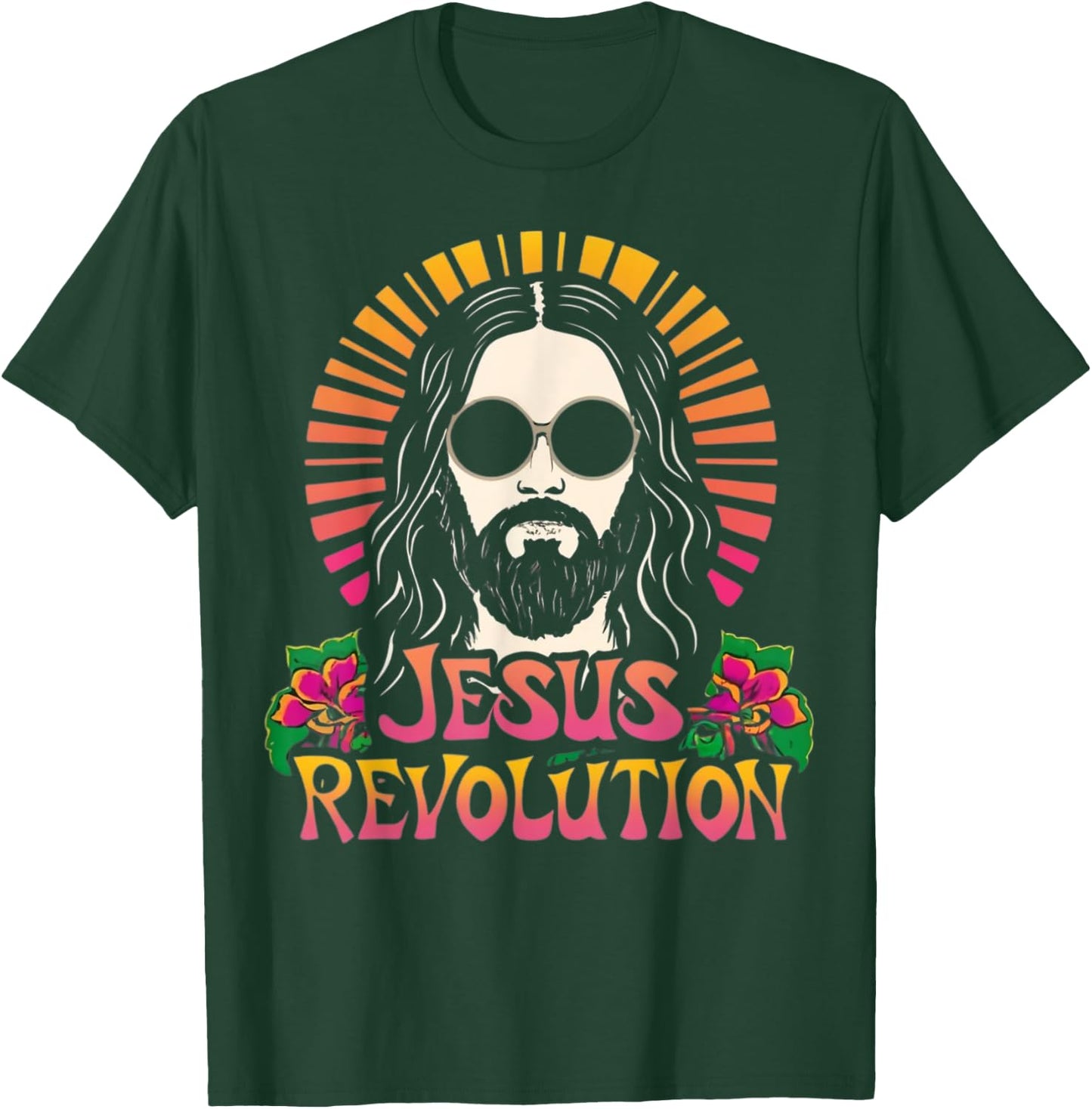 Jesus Revolution Christian Faith Retro Groovy Hippie Flower T-Shirt - T-Shirt | Forest