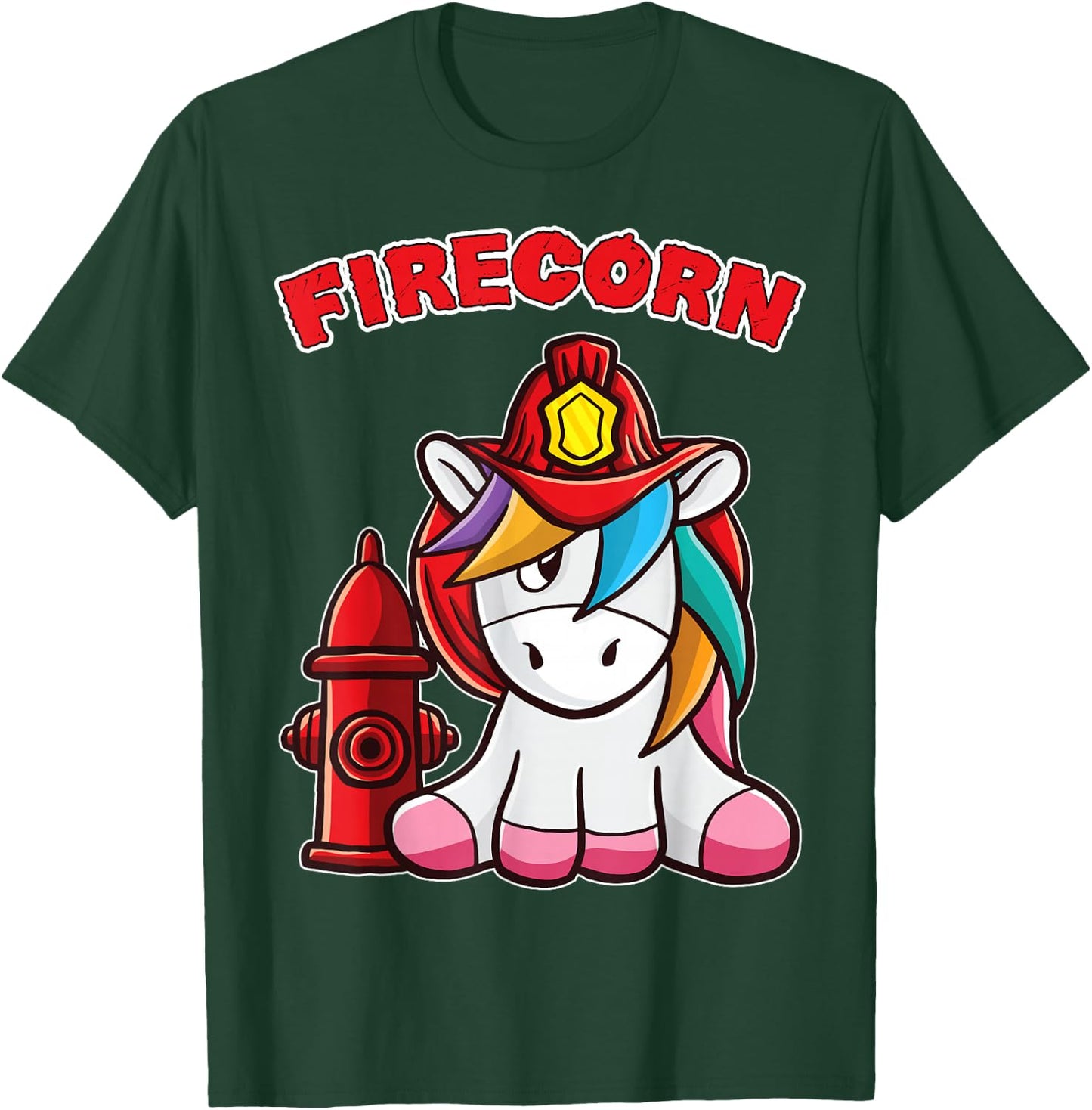 Firecorn Firefighter Unicorn with red Fireman Helmet Fire T-Shirt - T-Shirt | Forest