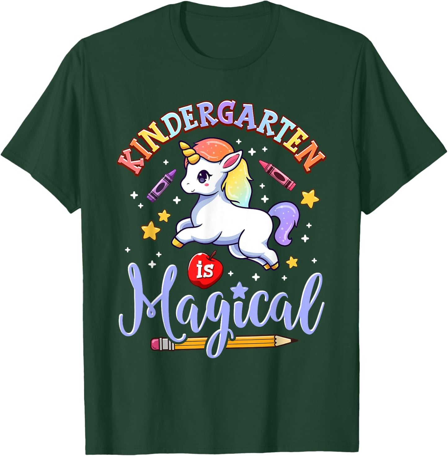 Cute Unicorn Kindergarten Is Magical Teacher Women Girl T-Shirt - T-Shirt | Forest