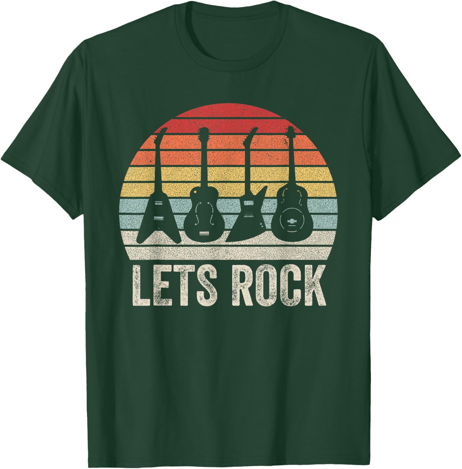 Vintage Retro Lets Rock Rock and Roll Guitar Music T-Shirt - T-Shirt | Forest