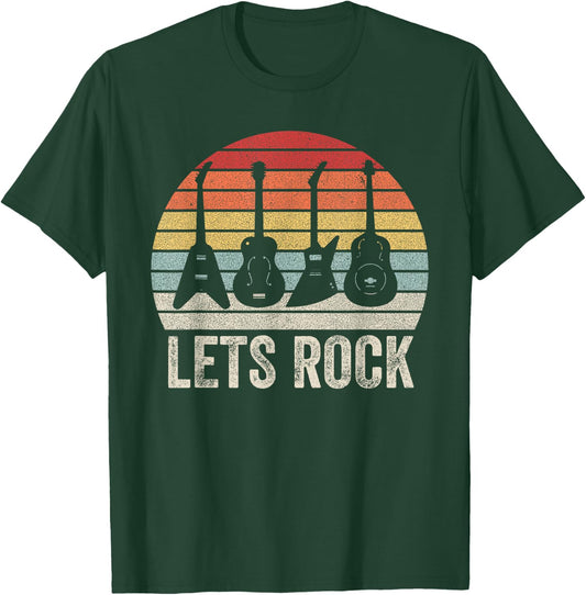 Vintage Retro Lets Rock Rock and Roll Guitar Music T-Shirt - T-Shirt | Forest