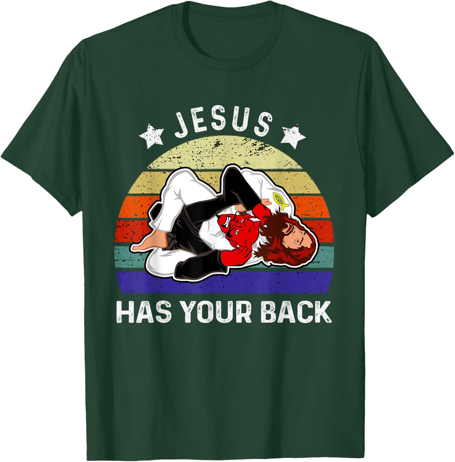 Brazilian Jiu Jitsu Jesus Jesus Has Your Back T-Shirt - T-Shirt | Forest