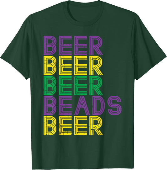 Retro Beer Beads Funny Mardi Gras Party Carnival Men Women T-Shirt - T-Shirt | Forest
