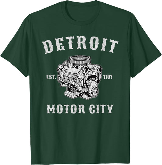 Vintage Big Block Detroit Motor City Michigan Car Enthusiast T-Shirt - T-Shirt | Forest
