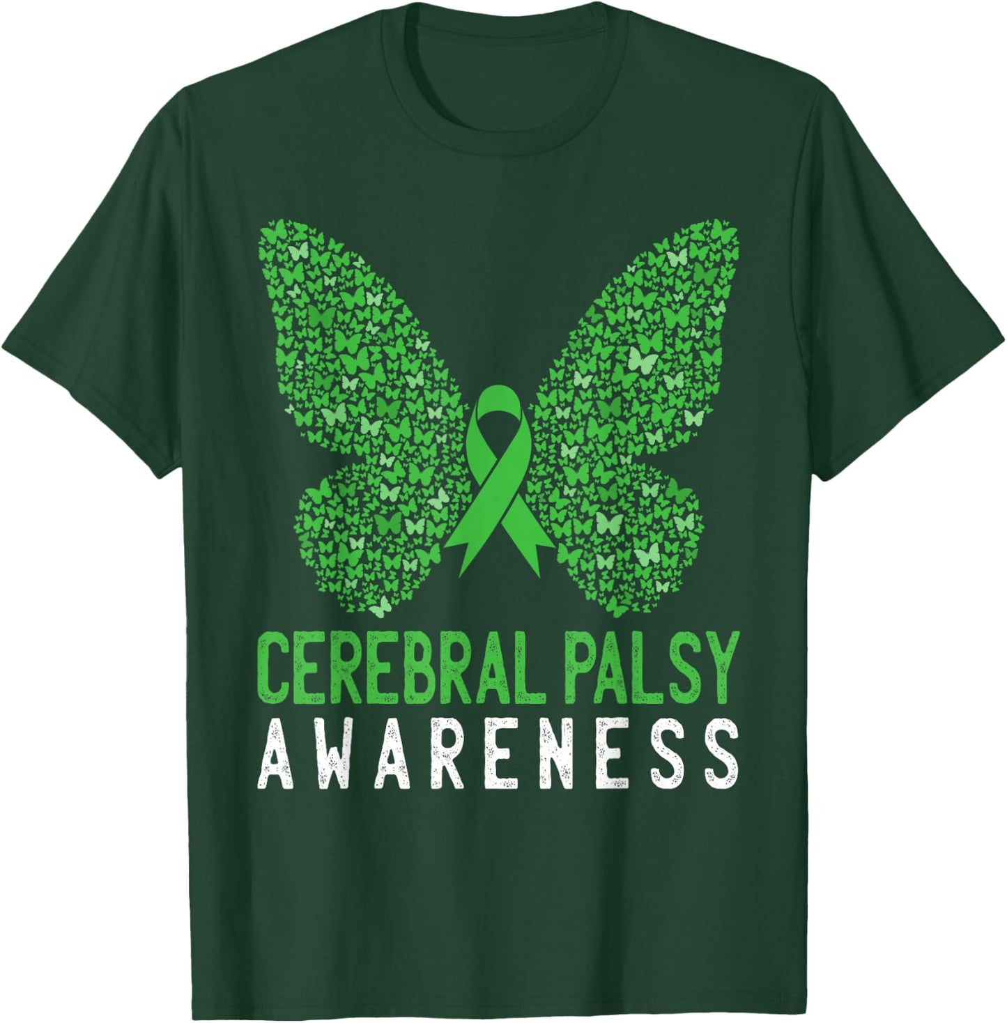 Butterfly Cerebral Palsy Awareness CP Green Ribbon Support T-Shirt - T-Shirt | Forest