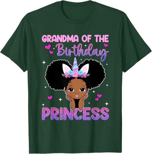 Grandma Of The Birthday Princess Melanin Black Girl Unicorn T-Shirt - T-Shirt | Forest