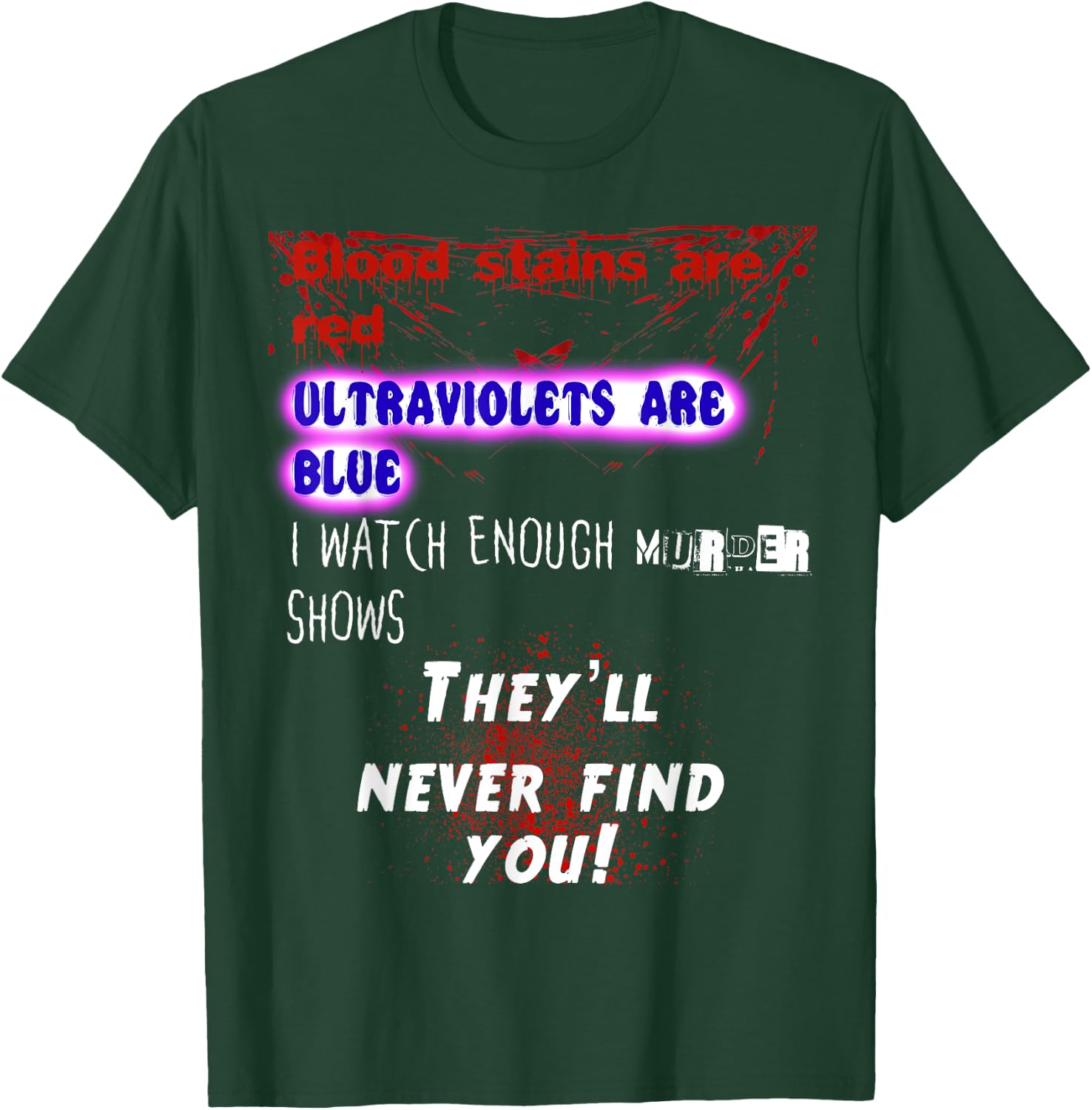 Blood stains are red ultraviolets blue theyll never find you T-Shirt - T-Shirt | Forest