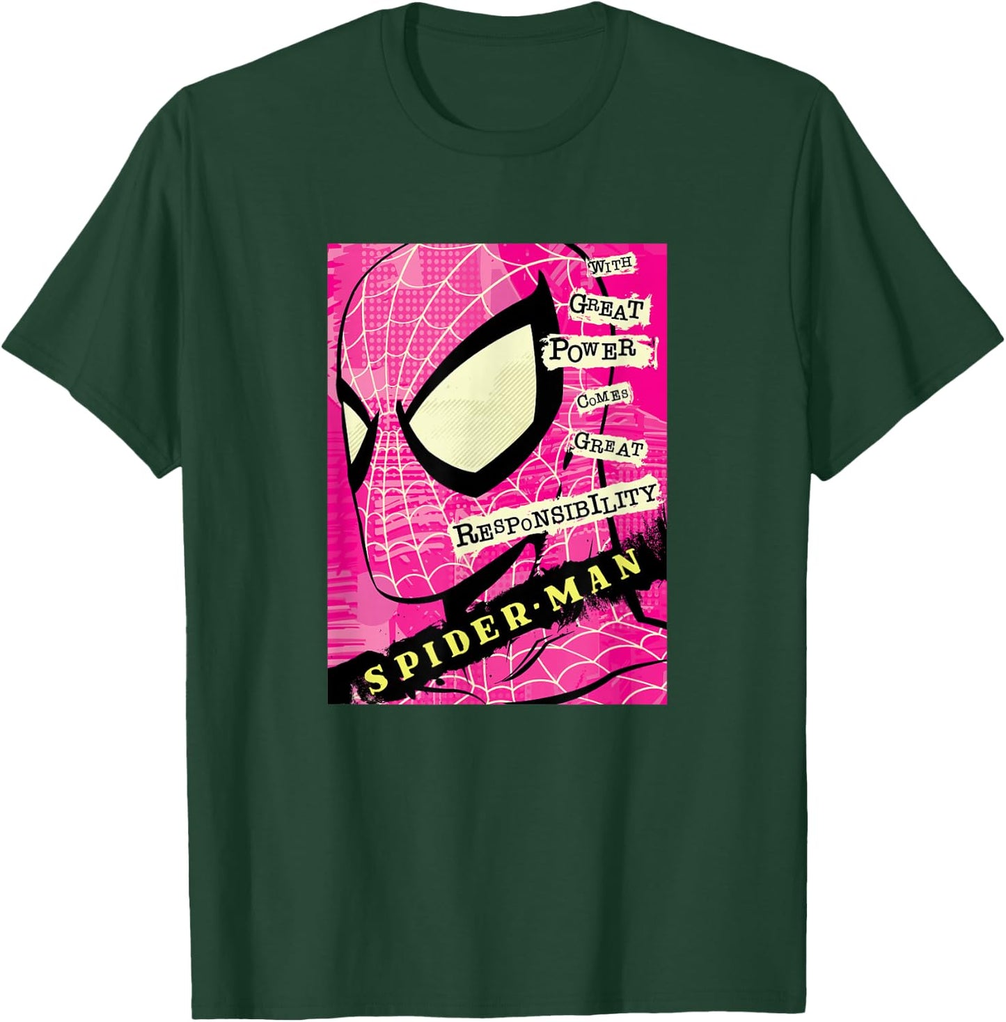 Marvel Spider-Man Great Power Great Responsibility Poster T-Shirt - T-Shirt | Forest