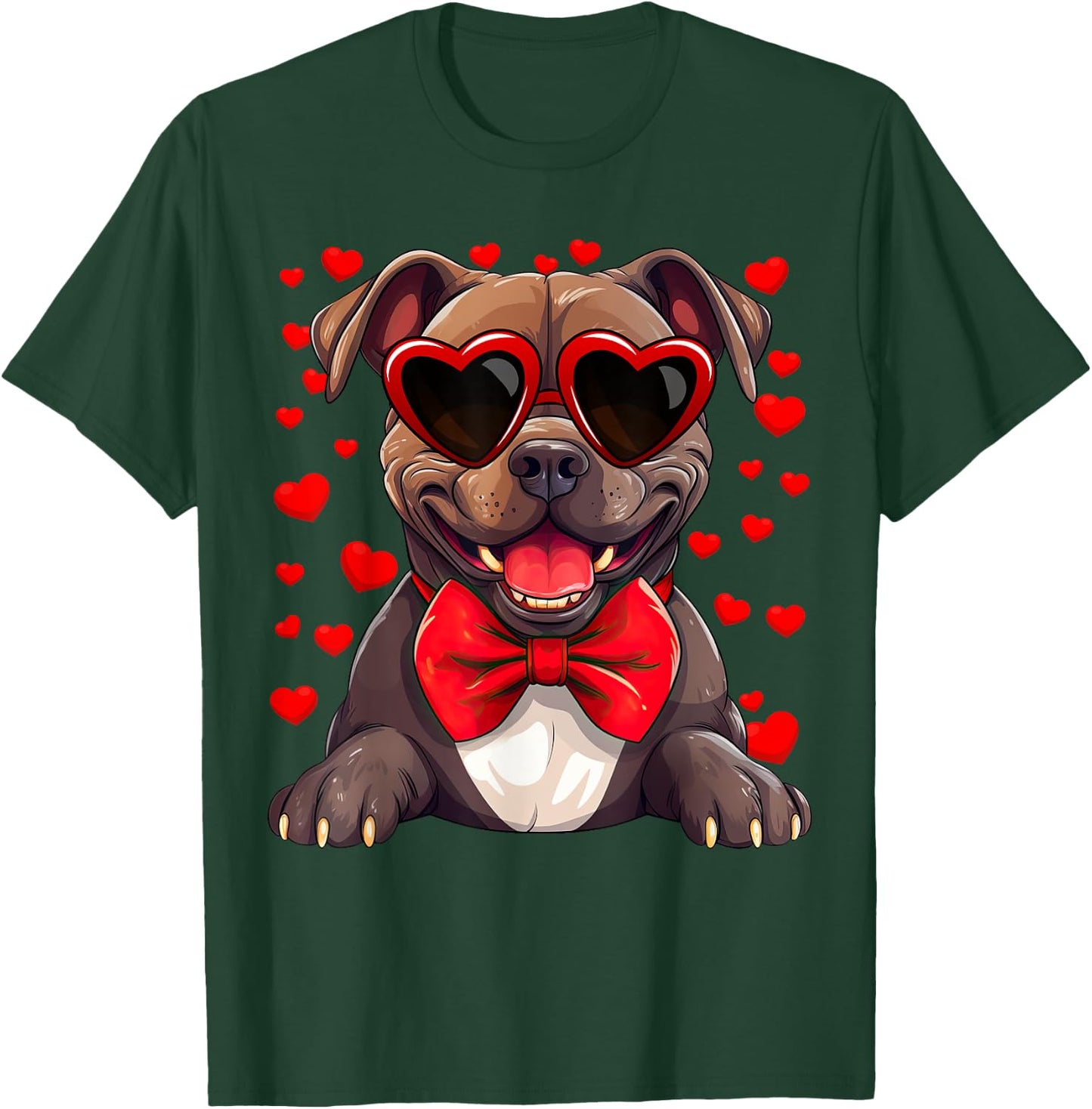 American Bully Heart Sunglasses Bow Tie Valentine's Day T-Shirt - T-Shirt | Forest